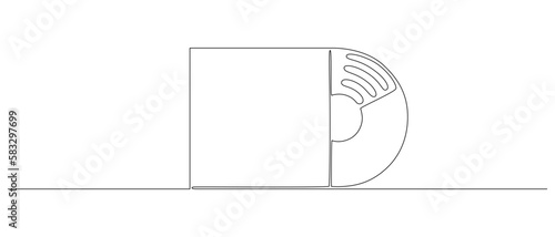 One continuous line drawing of Vinyl LP record. Vintage black disk and Retro sound album in simple linear style. Editable stroke. Doodle vector illustration