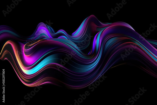 Fluid abstract colorful lines on black Generative AI