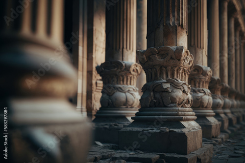 ancient architecture stone columns. Generative AI