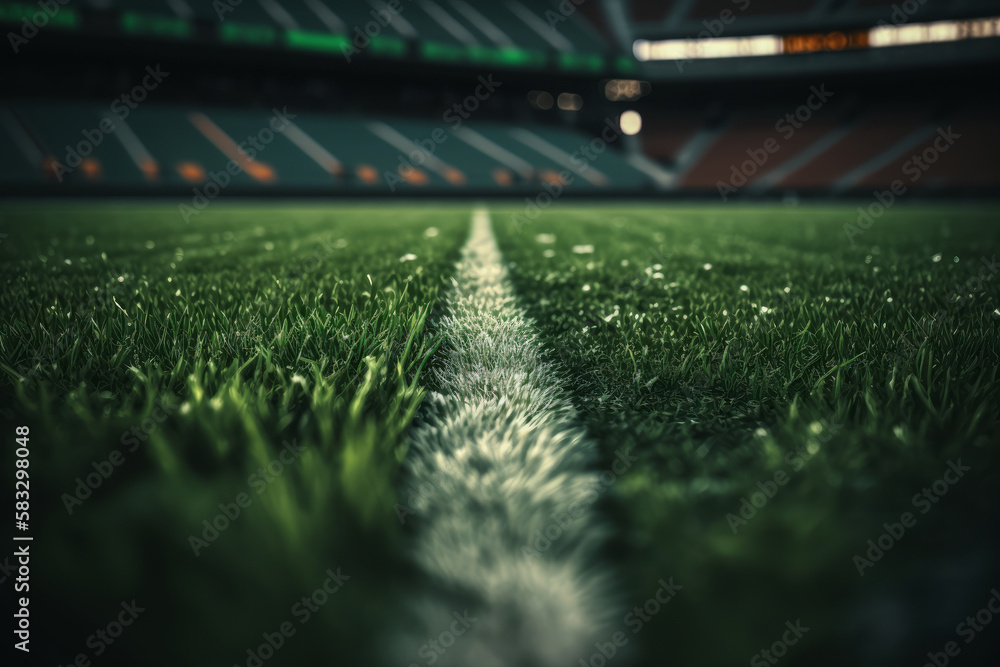 white lines stadium markings on the stadium green lawn Generative AI