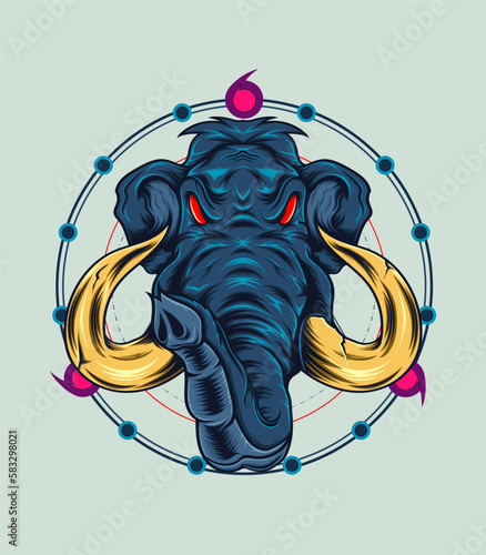 vector illustration of a mammoth with big ivory