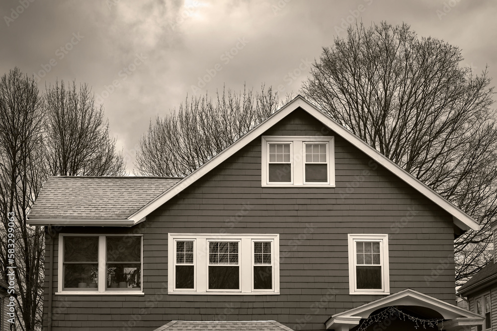 Two story single family residence, black and white phot, Boston city, MA, USA Two story single family residence, black and white phot, Boston city, MA, USA