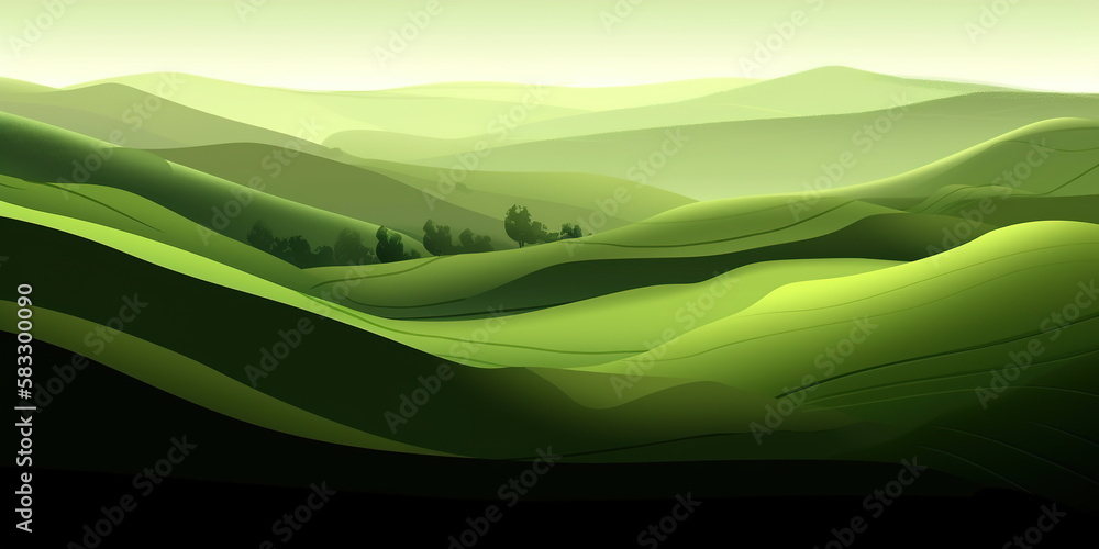 Green background illustration with mountains and fields Green background illustration with mountains and fields