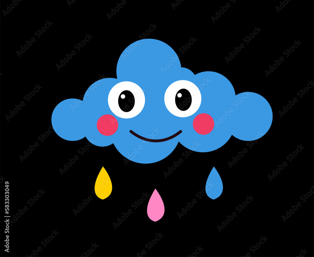 Obraz premium Cloud in retro style. Hallucinations and hippie era. Sticker for social networks and instant messengers. Rain, symbol of love and tenderness. Cartoon flat vector illustration