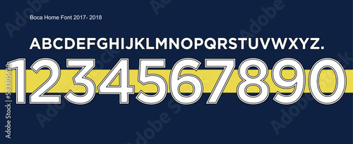 font vector team 2017 - 2018 kit sport style font. football style font with lines. Boca font. xeneize .sports style letters and numbers for soccer team