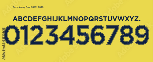 font vector team 2017 - 2018 kit sport style font. football style font with lines. Boca font. xeneize .sports style letters and numbers for soccer team