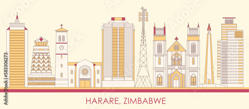 Cartoon Skyline panorama of city of Harare, Zimbabwe - vector illustration