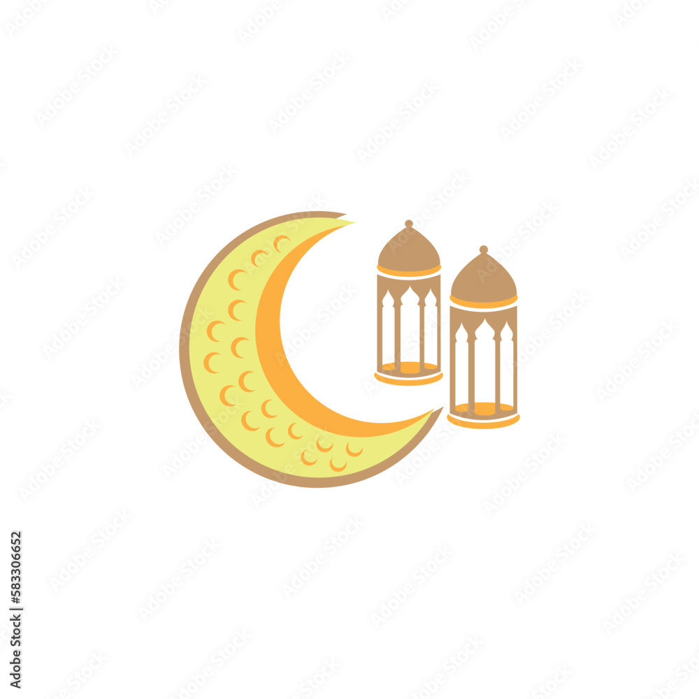 moon lantern religious logo ornament line illustration design moon lantern religious logo ornament line illustration design