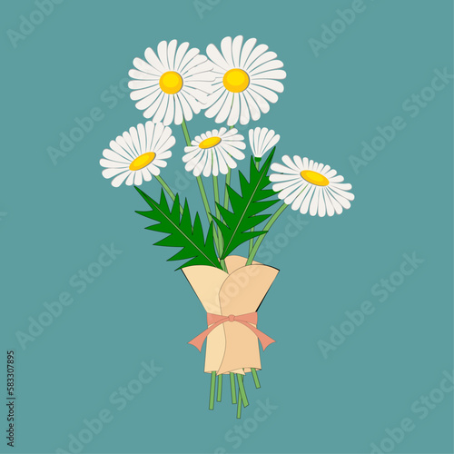 White daisies in a bouquet on a blue background.