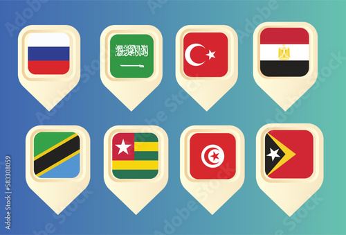 National flags, Map marker, Pin vector
