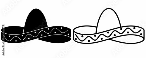 outline silhouette Sombrero Mexican hat icon set isolated on white background