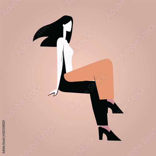 sitting girl, vector abstract illustration