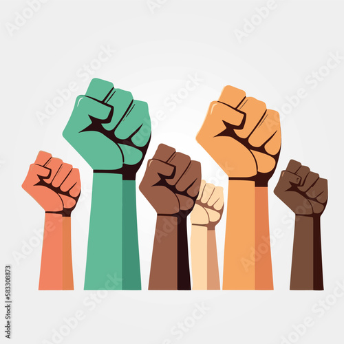 fists up representing diversity and racial equality, vector illustration