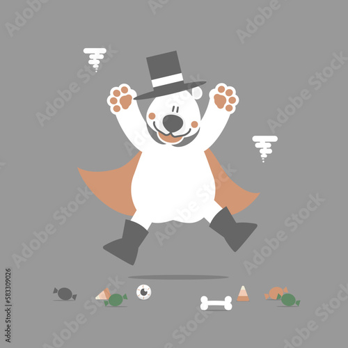 happy halloween holiday festival with polar bear and sweet candy, flat vector illustration cartoon character design