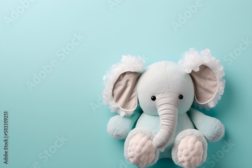 Background of a baby elephant. Wallpaper illustration. Top view and flat lay with copy space for text information or content. Concept of birthday card, invitation card. Generative AI.