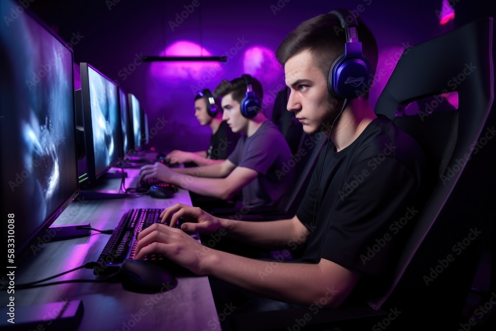 esports team of young men compete in LAN center esports team of young men compete in LAN center