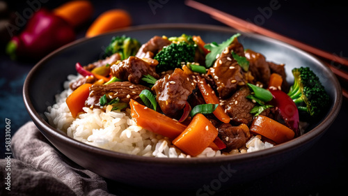 Mouthwatering Asian-Inspired Beef and Veggie Stir Fry on a Bed of Fluffy Rice