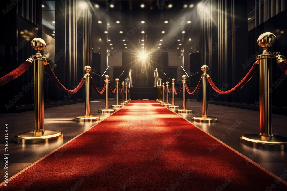 Luxury red carpet with selective focus. AI generated, human enhanced