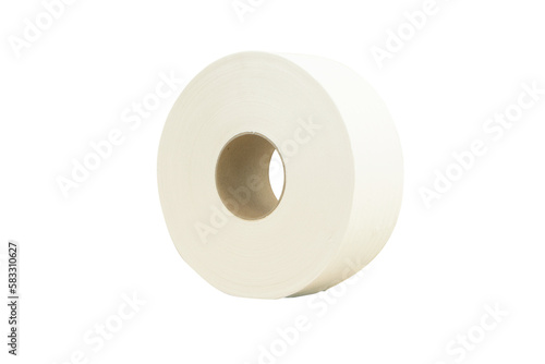 Toilet paper large or Tissue roll sanitary and household, Close up detail of one single clean toilet paper roll. Tissue is lightweight paper or light crepe paper. Isolated on cut out PNG