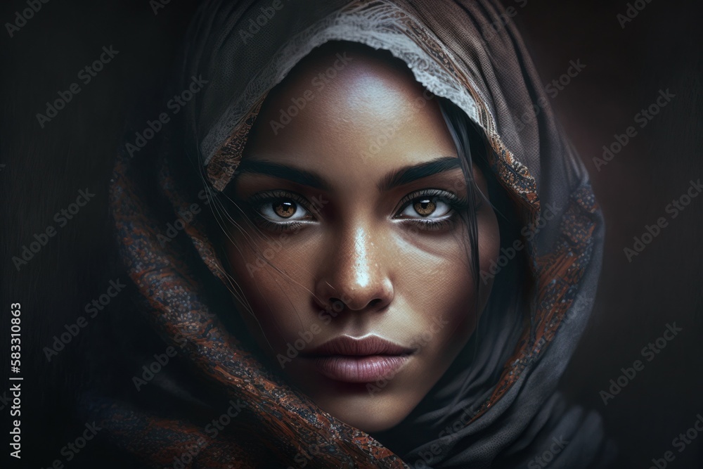Portrait of a beautiful arabic woman in a veil. AI generated, human enhanced Portrait of a beautiful arabic woman in a veil. AI generated, human enhanced