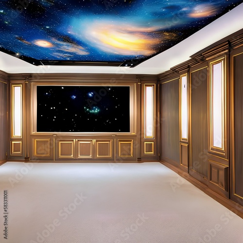 A home theater with a starry night sky painted on the ceiling and twinkling lights2, Generative AI photo