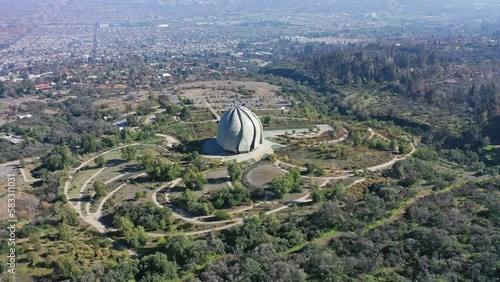 Aerial view of Temple of all religions Bahai Temple en Santiago Chile
