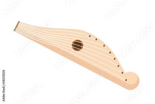 Beige harp concept. Wooden and luxurious stringed instrument for playing classical music, pieces and melody. Creativity and art. Acoustic performance. Cartoon flat vector illustration