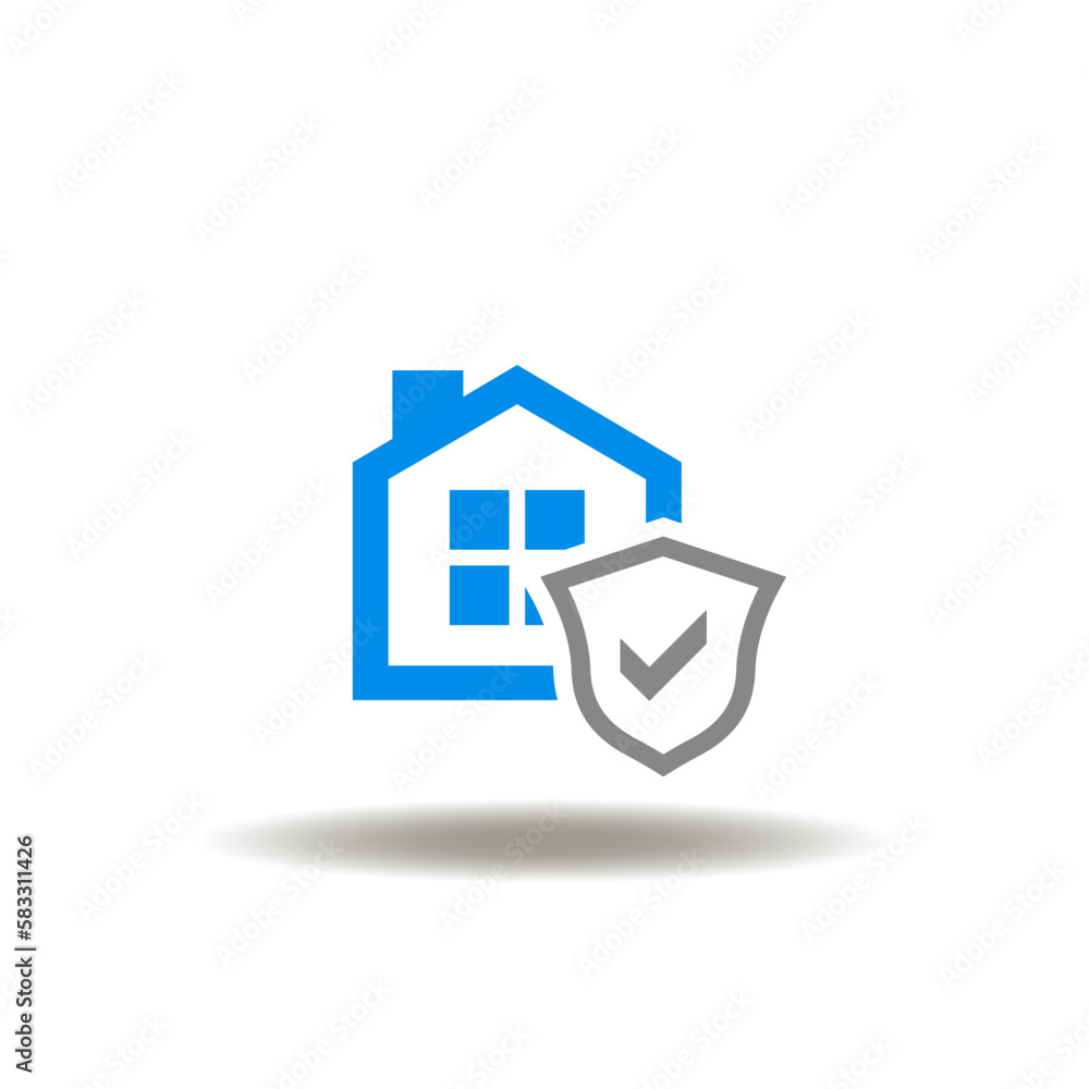 Vector illustration of house and shield with check mark. Icon of ...