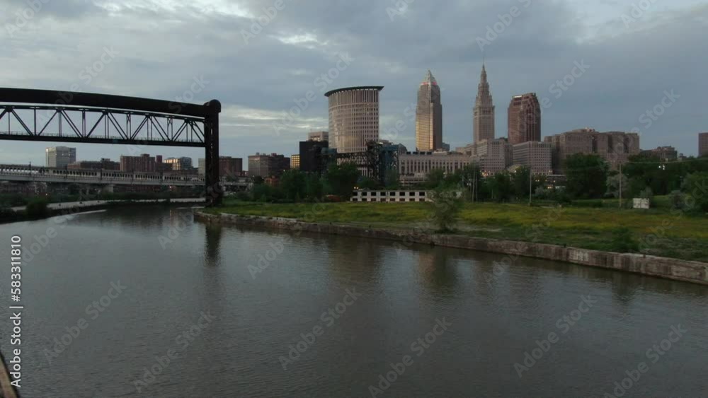 Cleveland Ohio Skyline at Night from Drone Cleveland Ohio Skyline at Night from Drone