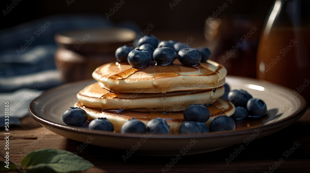 Blueberry Pancakes Drenched in Syrup: A Stack of Deliciousness