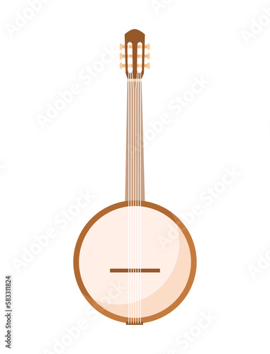 White banjo concept. String instrument for playing melodies. Education and development of creative skills in children. Template, layout and mock up. Cartoon flat vector illustration