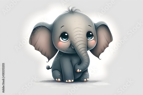 Wallpaper Illustration and background of cute elephant. Front view. Concept of cute baby animal, icon. Generative AI. photo