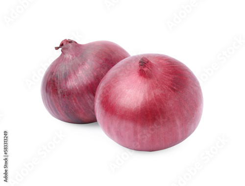 Two fresh red onions on white background