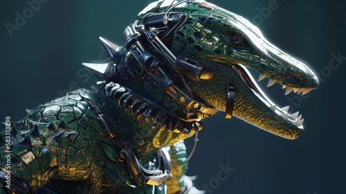 A fierce and advanced Alligator with cybernetic enhancements. digital art illustration, Generative AI