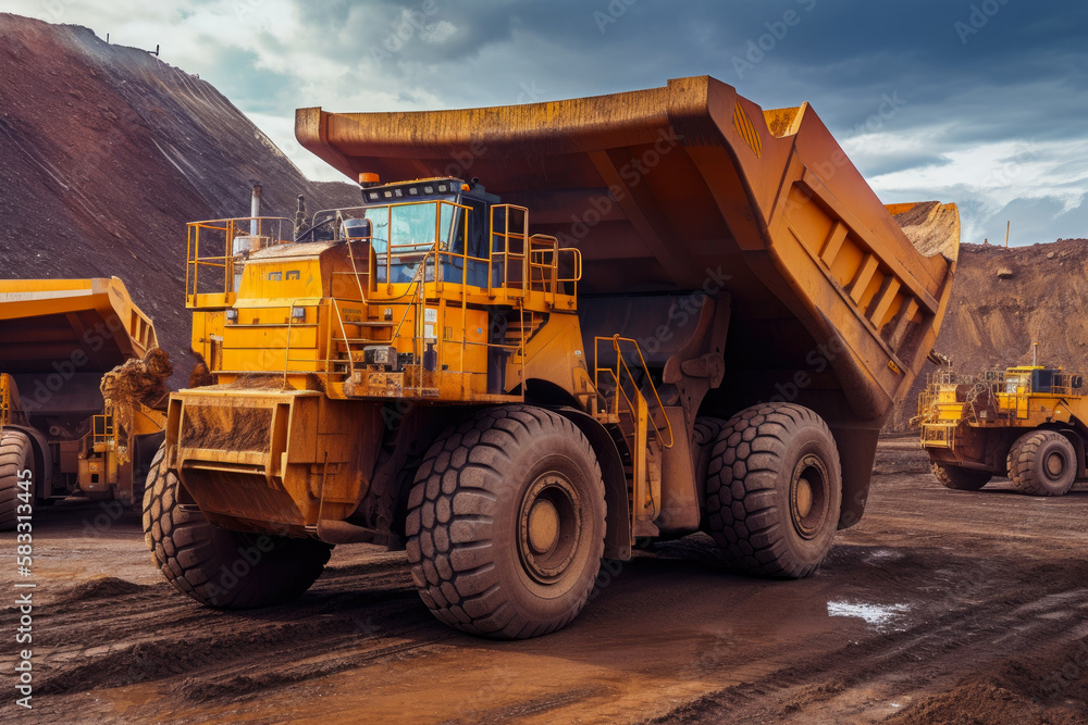 A mining facility with workers operating heavy machinery to extract minerals from underground mines, generative ai A mining facility with workers operating heavy machinery to extract minerals from underground mines, generative ai