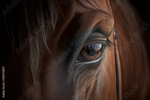 Closeup photo of Eye of Arabian bay horse  generative ai