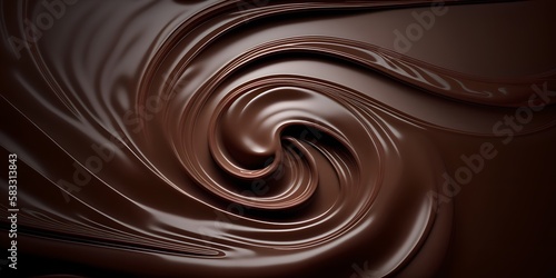 Chocolate with swirls, silky liquid chocolate background, generative ai illustration