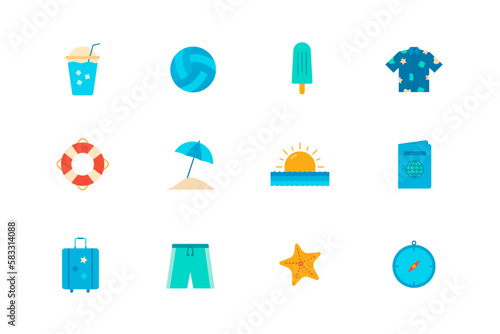 Icon Set of Summer Vacation with Flat Icon Style