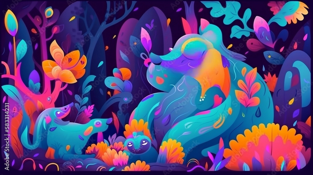 AI generated illustration Art showing psychedelic Tigers and Bears AI generated illustration Art showing psychedelic Tigers and Bears