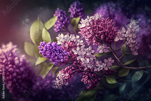 Purple lilac flowers blossom in garden  spring background