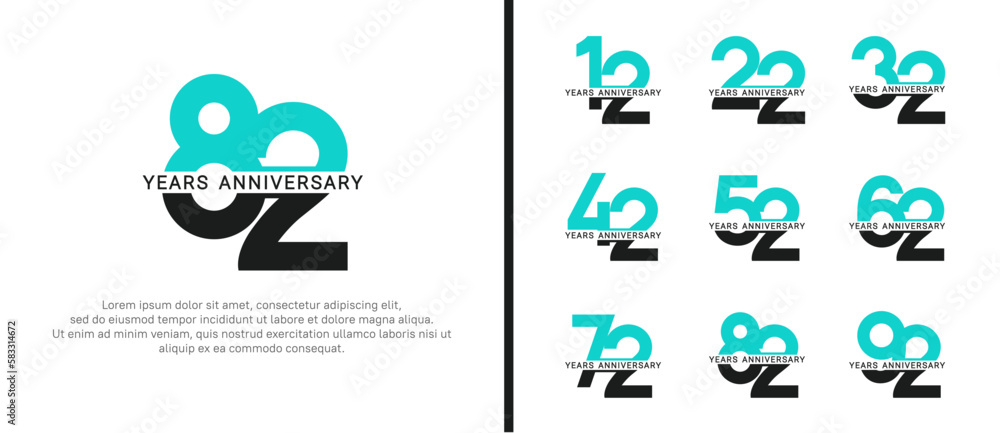 set of anniversary logo style black and green color on white background for celebration