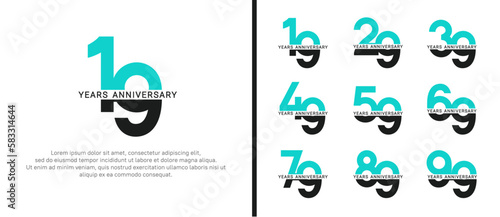 set of anniversary logo style black and green color on white background for celebration