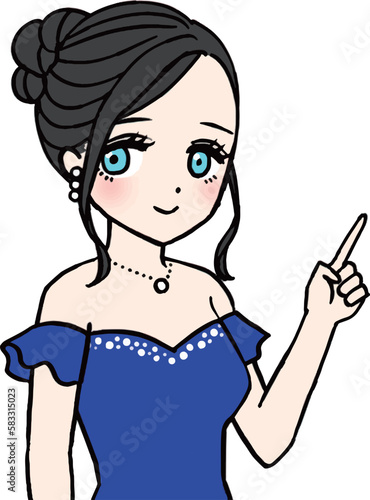 指差す青いドレスのキャバ嬢