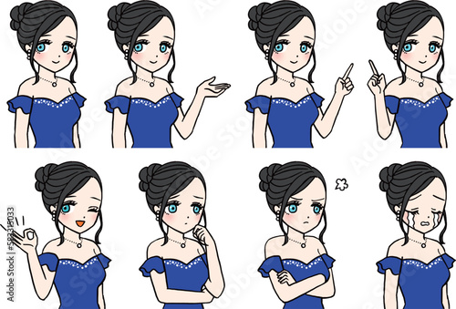 8種類の青いドレスのキャバ嬢