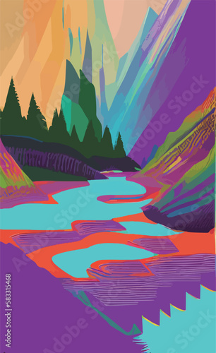 mountain river landscape vector poster