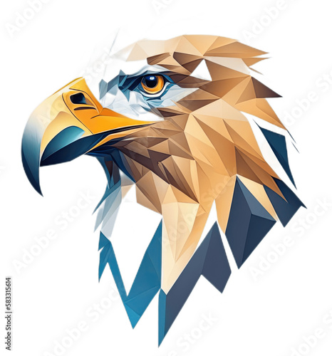 Eagle illustrated in polygonal art style, with transparent background. Created by generative AI