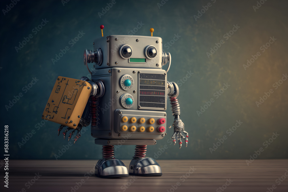 returning to school idea. a metal robot with a programmable electronic board. electronics and robotics. DIY robots. Education in STEM and STEAM for children. There is no text here returning to school idea. a metal robot with a programmable electronic board. electronics and robotics. DIY robots. Education in STEM and STEAM for children. There is no text here