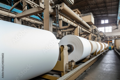 Industrial Paper Mill with Pulp and Paper Rolls, generative ai photo