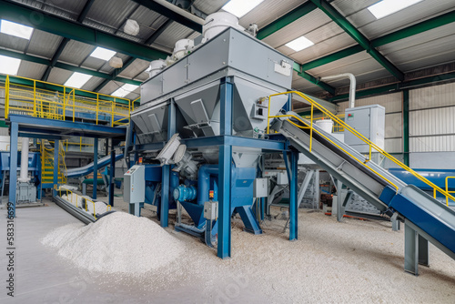 Industrial Plastic Recycling Plant with Sorting and Shredding Machines, generative ai