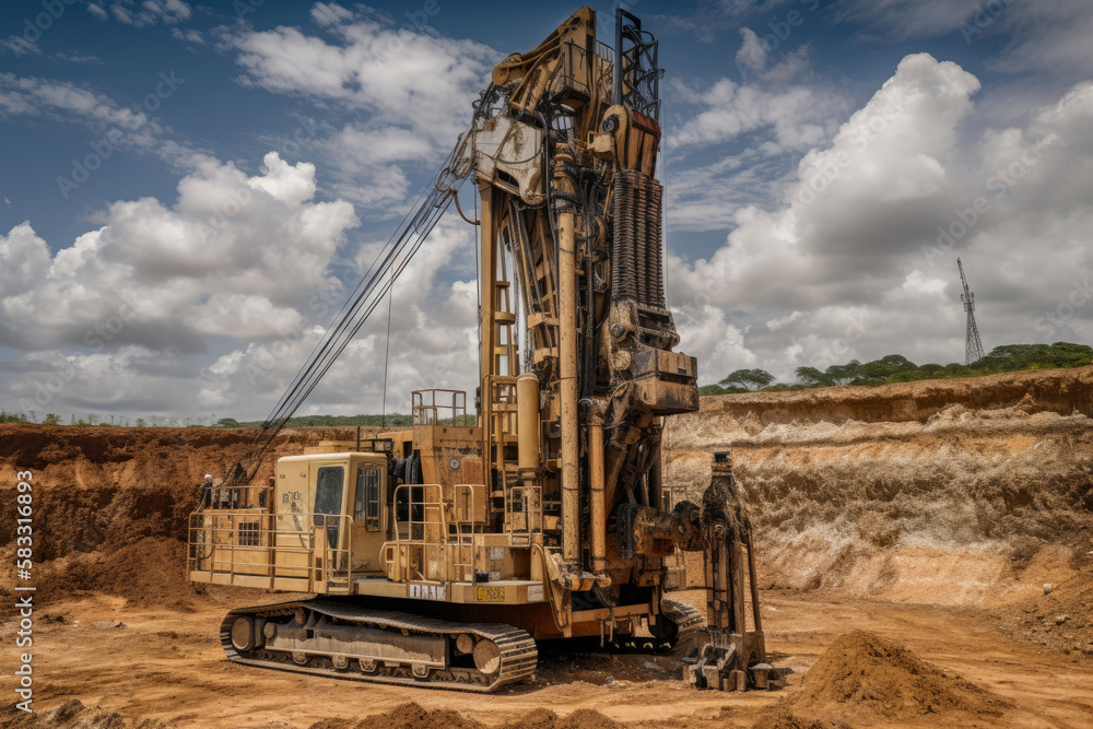 large drilling rig in a mining site extracting minerals from the earth's surface, generative ai large drilling rig in a mining site extracting minerals from the earth's surface, generative ai